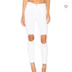 Free People white busted knee jeans